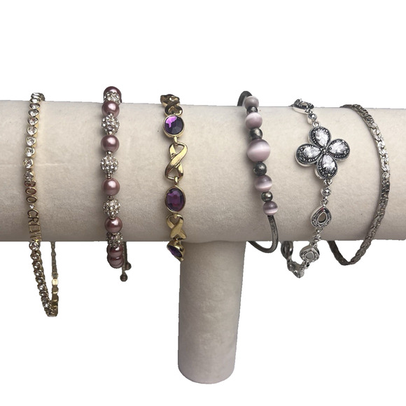 Costume Bracelet Lot Gold & Silver Tone Tennis Dainty Avon & Unmarked Set of 6 - Picture 1 of 16